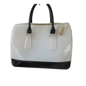 RARE Furla Candy Bag Jelly Black & White Large Satchel Lock Dome Y2K old Money